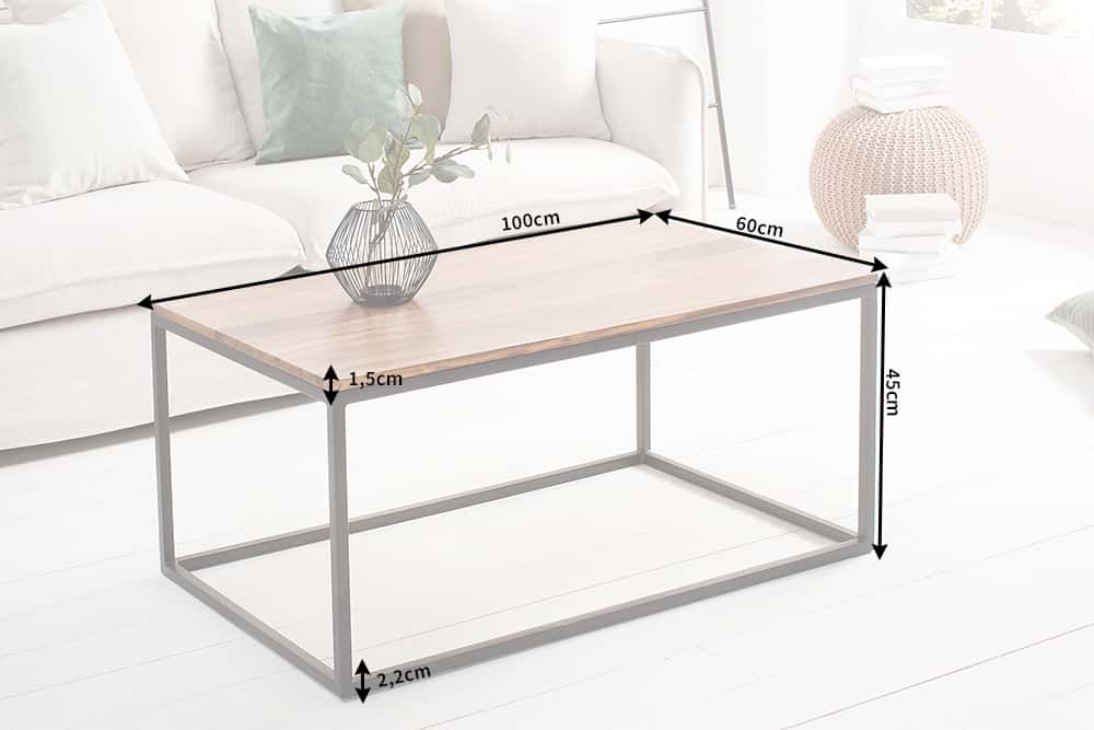 ELEMENTS mesa de centro de diseño 100cm en madera maciza con acabado piedra Sheesham, marco de hierro negro mate