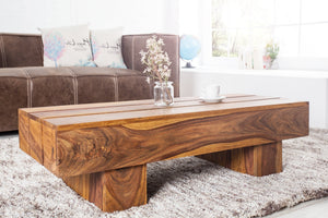 Table basse design en bois massif BOLT 100cm finition pierre Sheesham marron