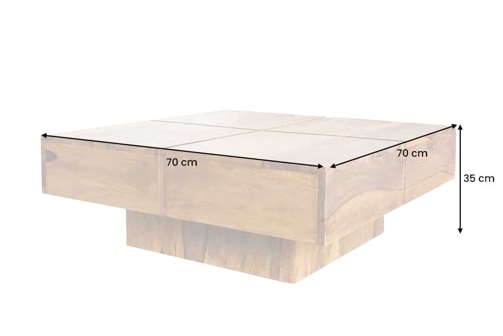 BOLT Mesa de centro de diseño de madera maciza marrón de 70 cm con acabado de piedra Sheesham hecha a mano