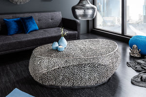 Table basse design filigrane ABSTRACT LEAF 120cm argent fait main
