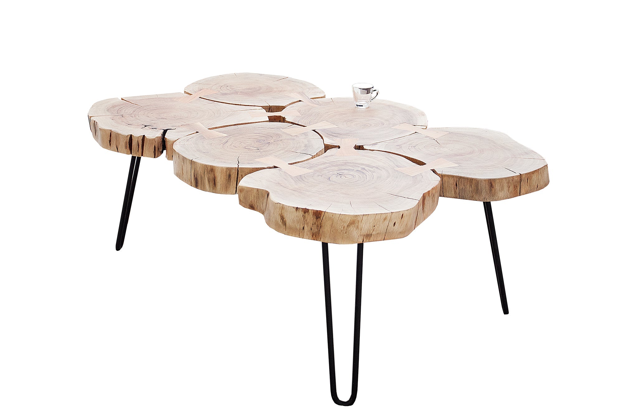 Mesa de centro de diseño GOA 110cm tronco de acacia rodajas 4cm tapa de madera maciza