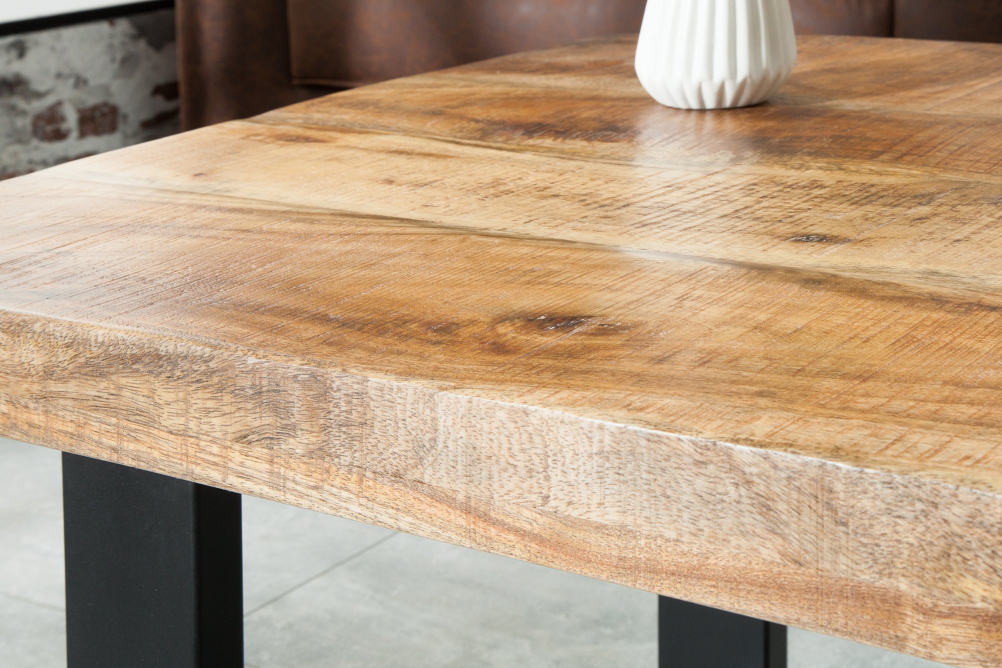 Table basse design IRON CRAFT 100cm bois de manguier fer design industriel structure noire solide