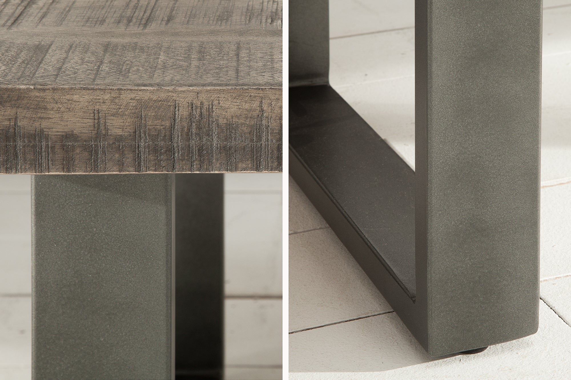 Mesa de centro de diseño IRON CRAFT 100cm madera de mango gris diseño industrial hierro macizo estructura en voladizo