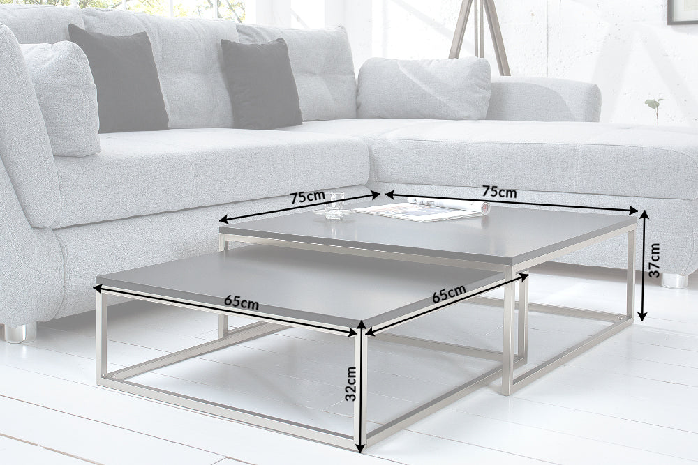 Mesa de centro de diseño juego de 2 ELEMENTS 75cm acero cepillado negro mate
