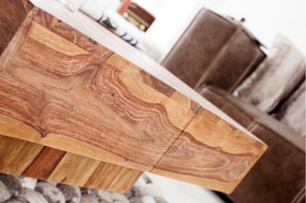 Table basse design massive BOLT 80cm Sheesham stone finish fait main