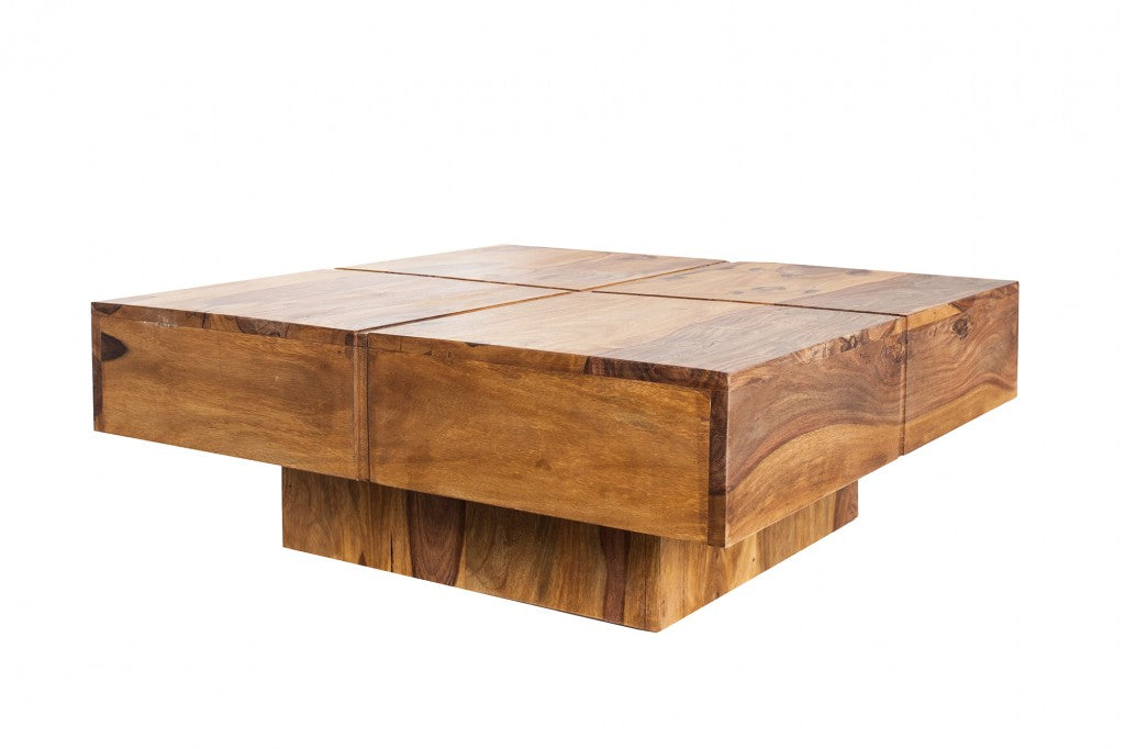 Table basse design massive BOLT 80cm Sheesham stone finish fait main