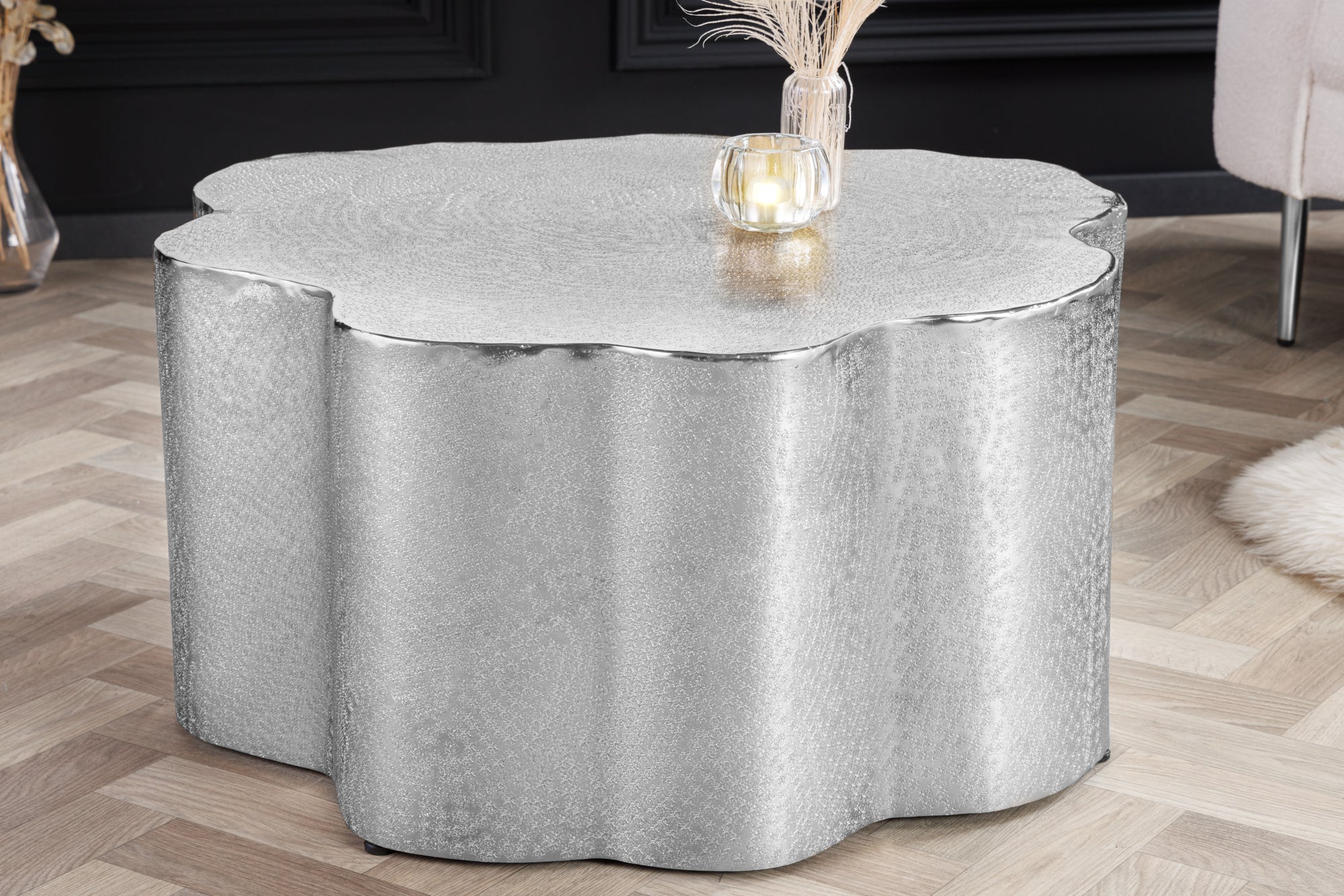 ORGANIC ORIENT mesa de centro de diseño 75cm plata hecho a mano