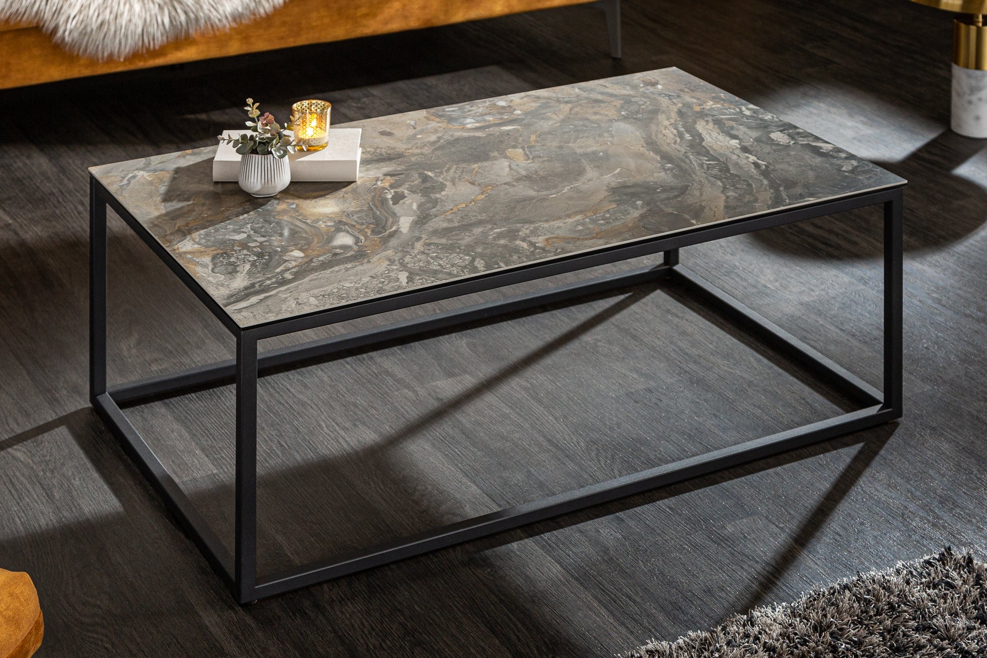 SYMBIOSE mesa de centro de diseño 100cm cerámica mármol topo made in Italy