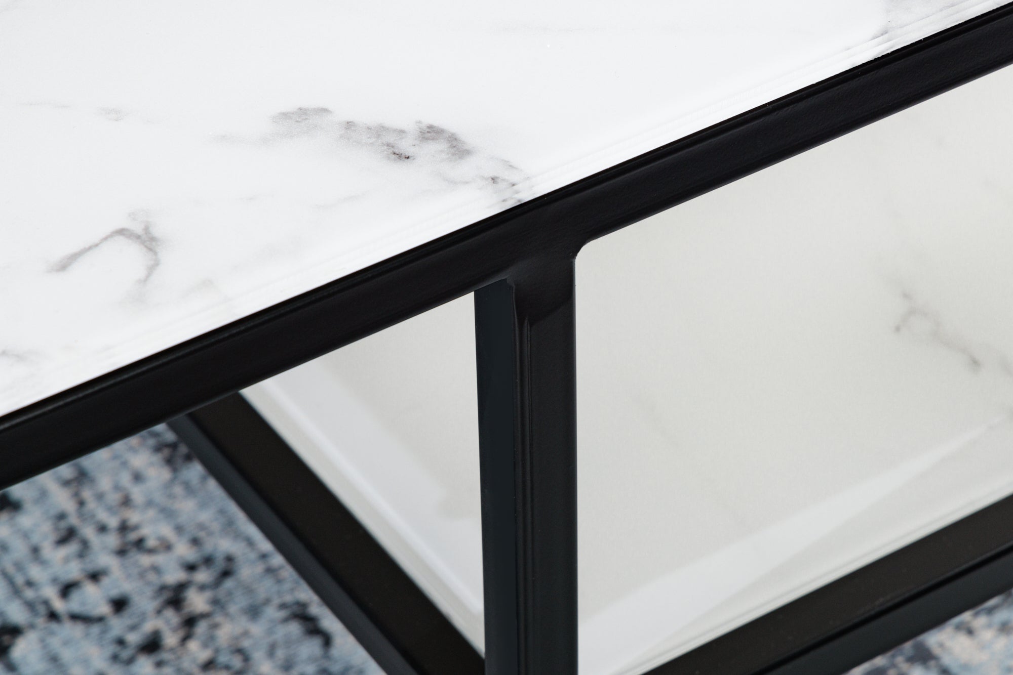 Elegante mesa de centro BOUTIQUE 90cm cristal blanco decoración mármol marco negro