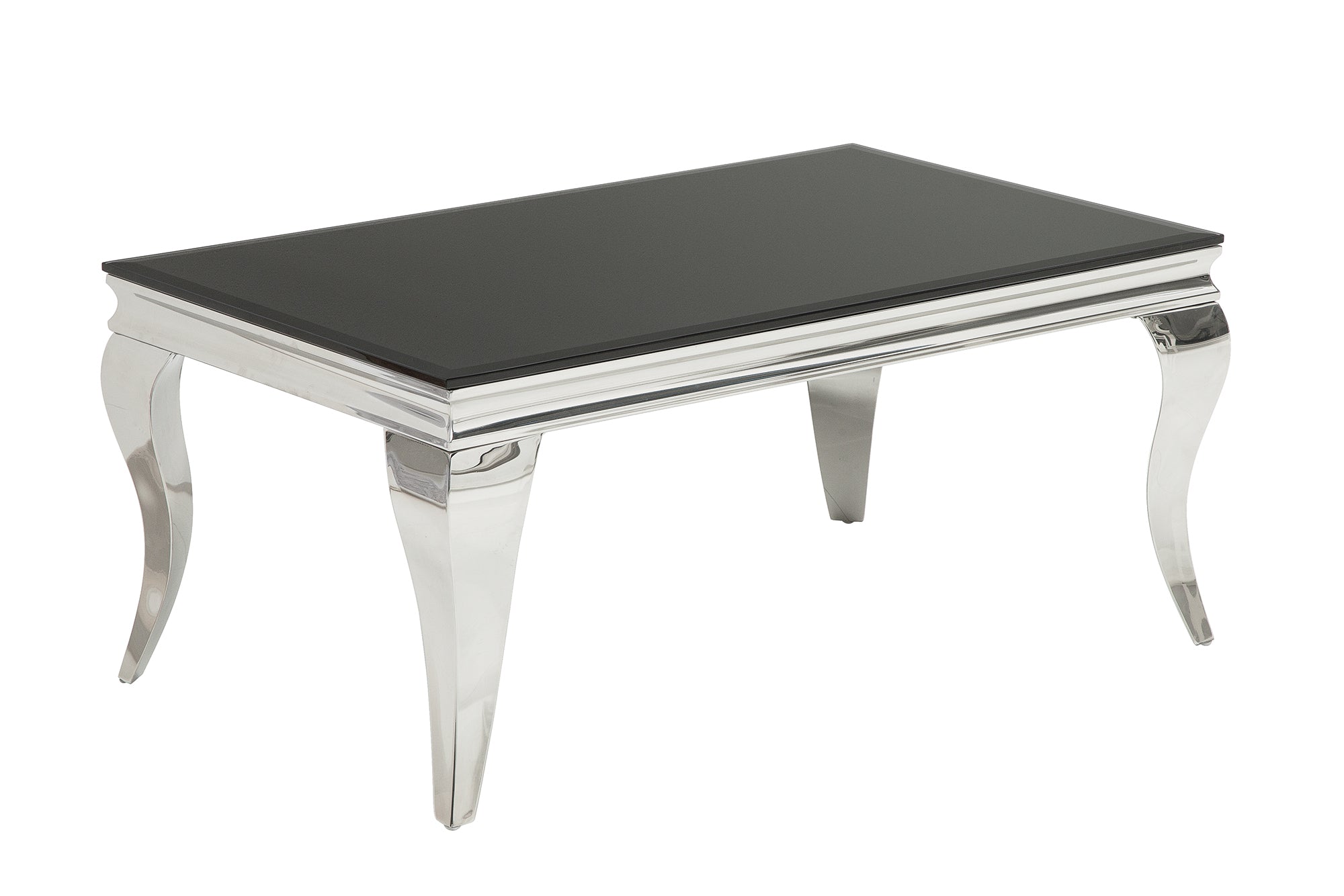 Elegante mesa de centro BAROQUE MODERN 100cm plata con cristal opal negro