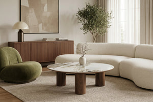 Table basse élégante ORGANIKO 110cm blanc marron noyer Pandora céramique