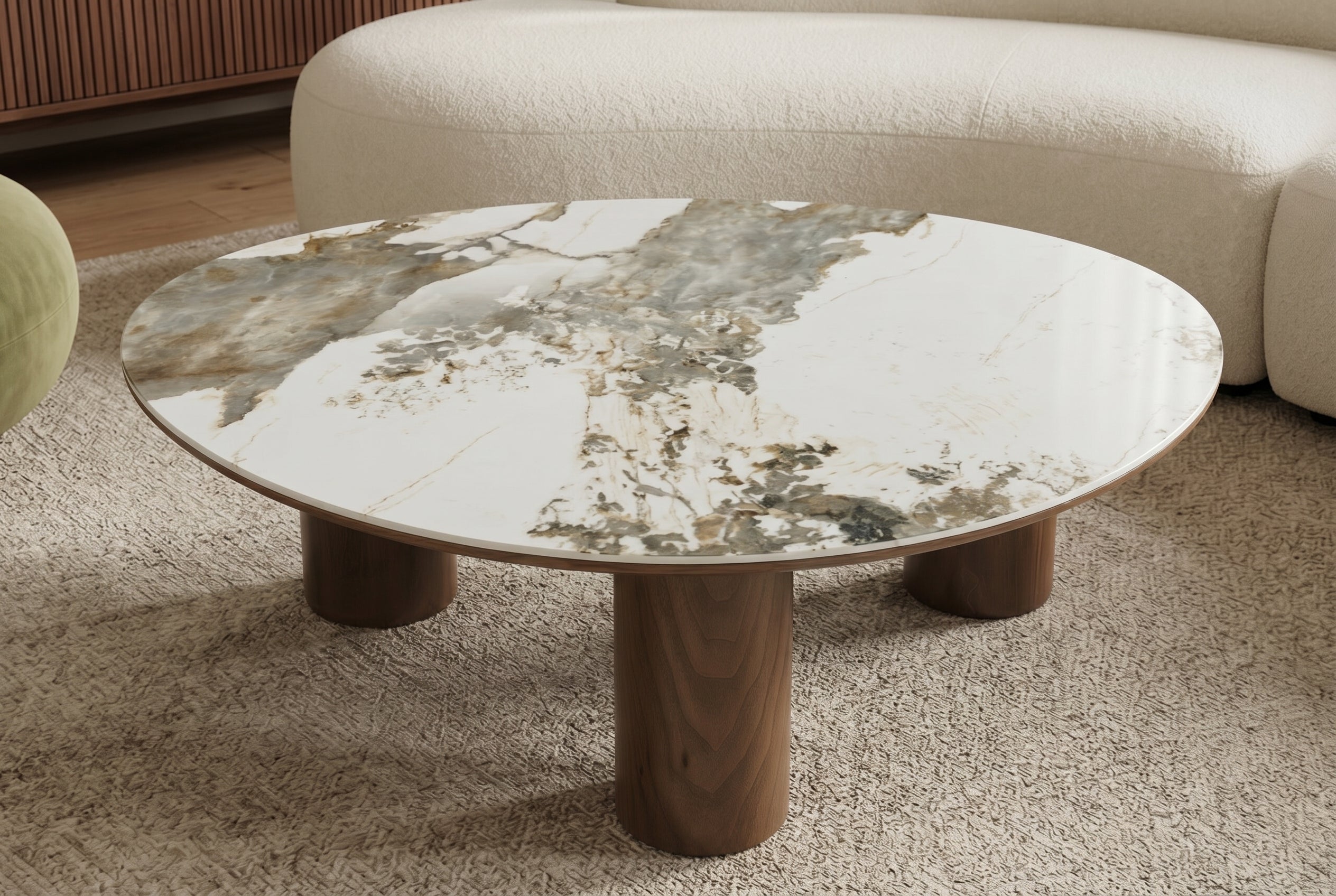 Table basse élégante ORGANIKO 110cm blanc marron noyer Pandora céramique