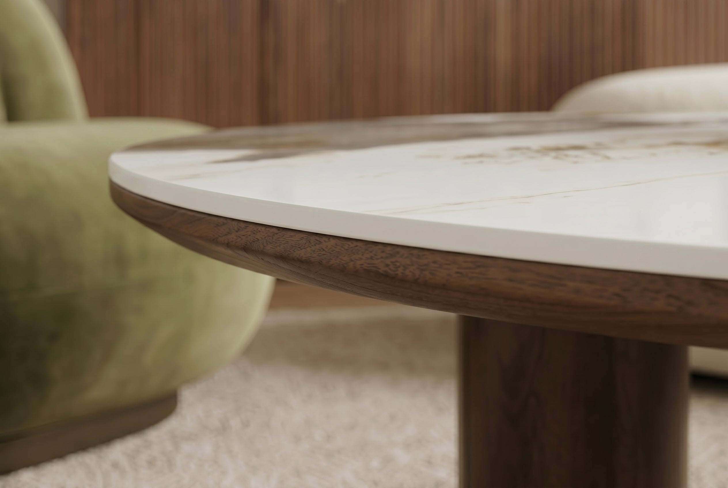 Table basse élégante ORGANIKO 110cm blanc marron noyer Pandora céramique