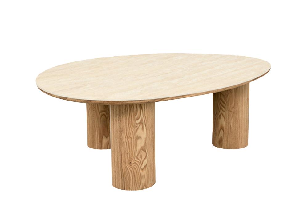Table basse élégante ORGANIKO 110cm chêne naturel travertin céramique