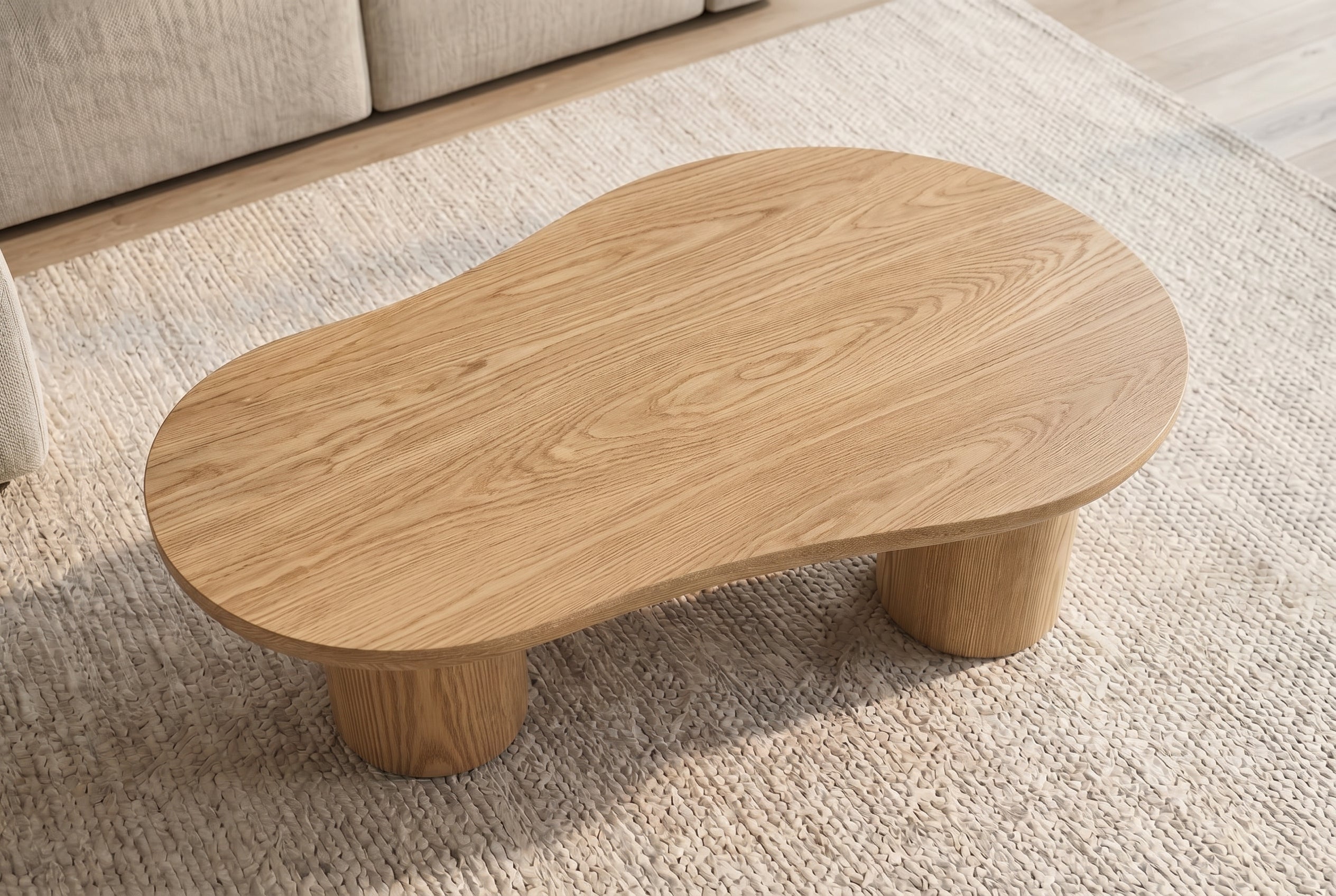 Table basse élégante ORGANIKO 130cm chêne naturel forme organique