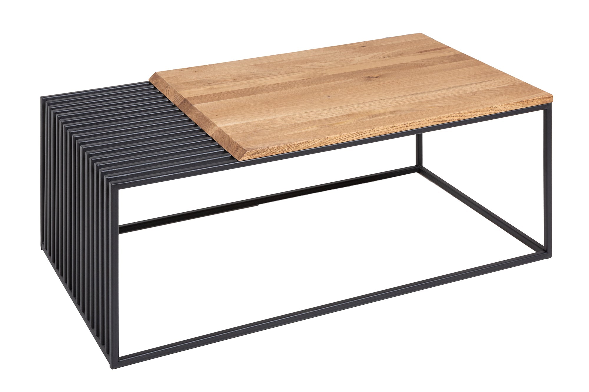 ARQUITECTURA mesa de centro de madera maciza 100cm roble aceitado estructura de metal negro