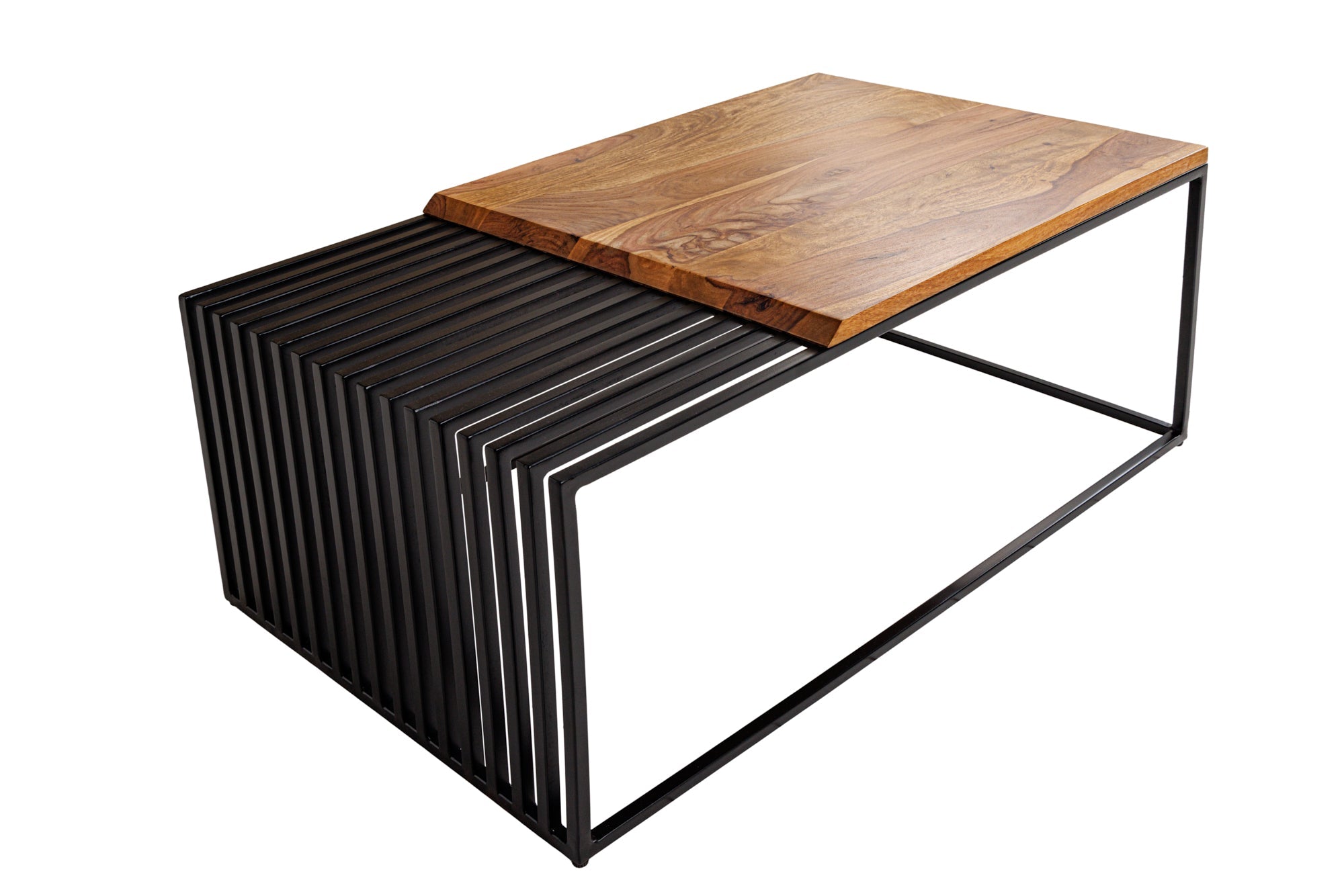 ARQUITECTURA mesa de centro de madera maciza 100cm marrón Sheesham acabado piedra estructura metálica