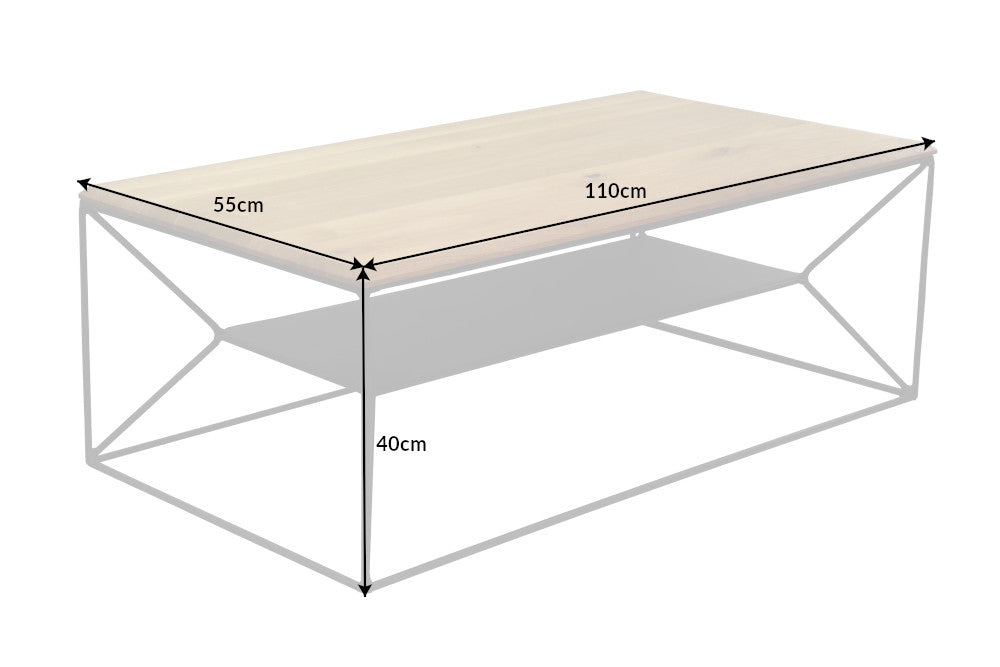ARQUITECTURA Mesa de centro de 110cm de madera maciza de roble aceitado con estructura de metal negro y estante