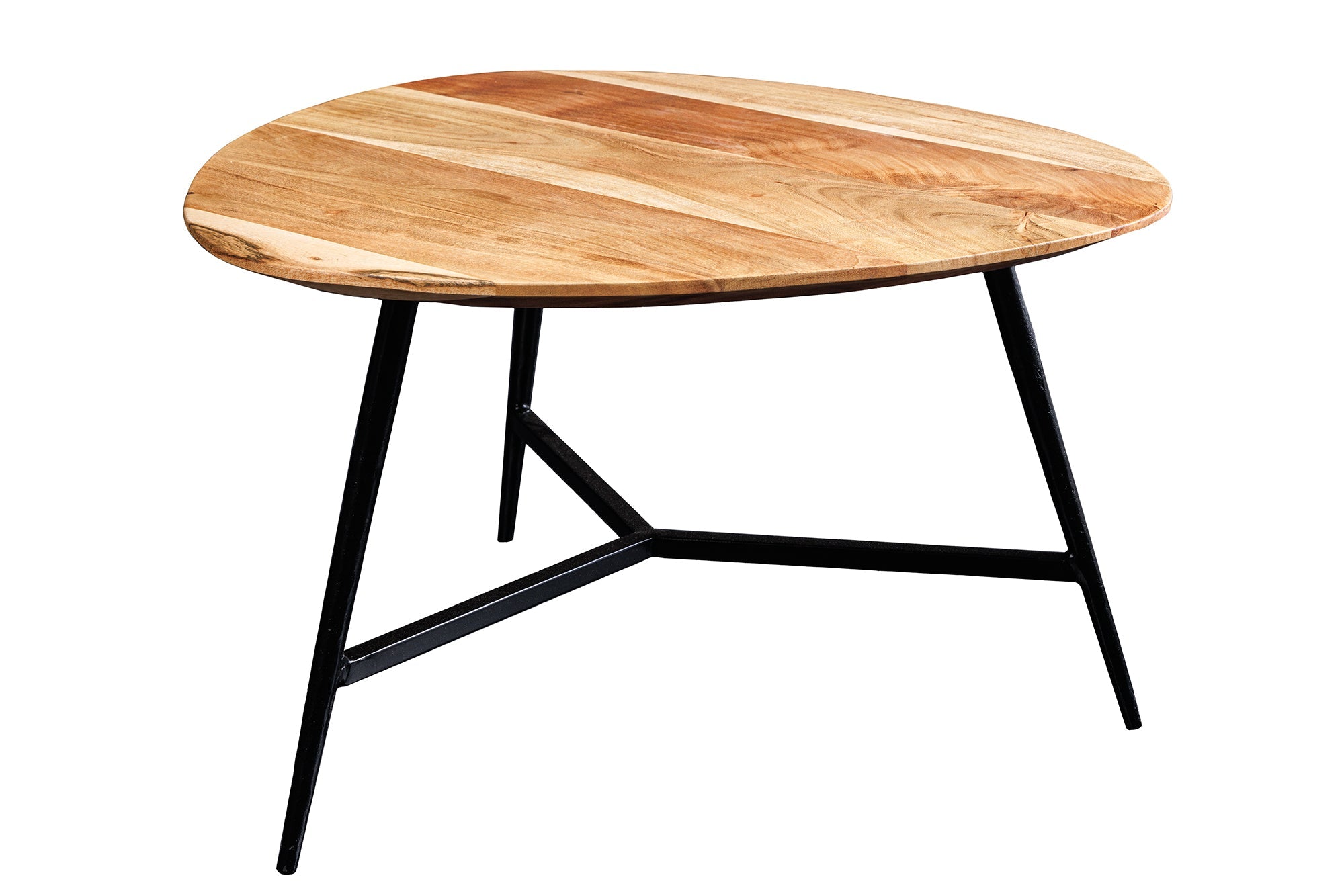 Mesa de centro de madera maciza BEAUTY BY NATURE 60cm acacia triangular metal negro