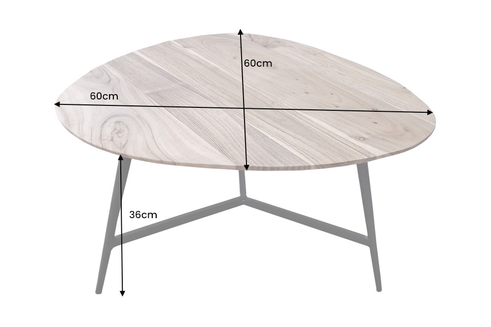 Mesa de centro de madera maciza BEAUTY BY NATURE 60cm acacia triangular metal negro