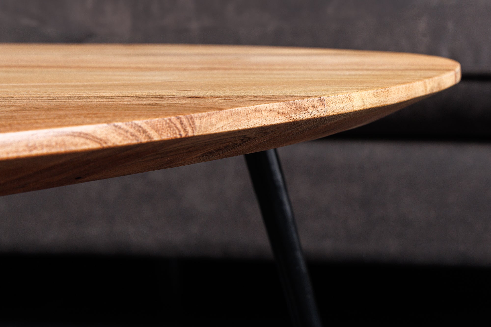 BEAUTY BY NATURE mesa de centro de madera maciza 70cm metal negro mesa triangular riñón acacia