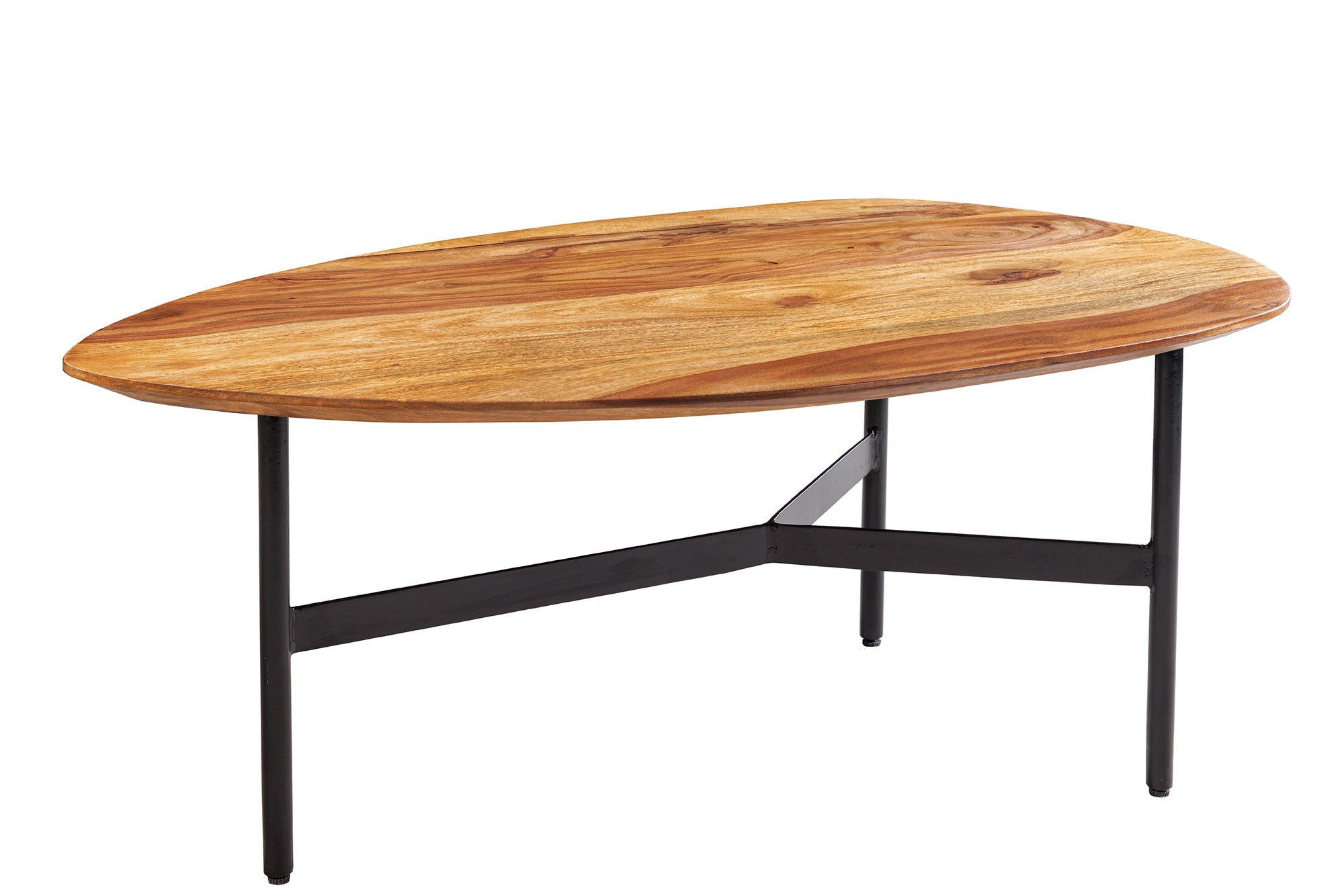 BEAUTY BY NATURE Mesa de centro triangular de 90 cm de madera maciza con acabado de piedra Sheesham marrón