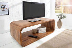 Table basse en bois massif CUBUS 100 cm marron finition pierre de Sheesham meuble TV design rétro
