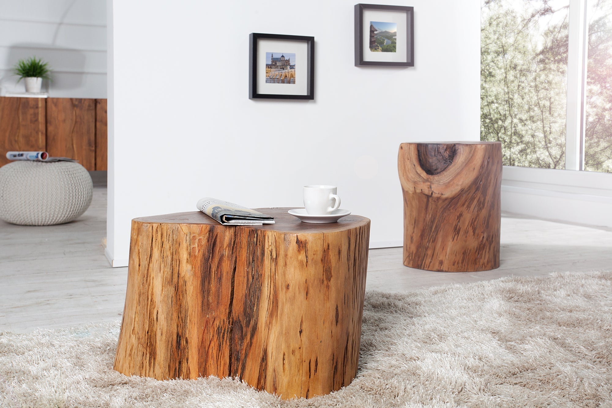 Table basse en bois massif GOA 50cm tabouret en tronc d’arbre d’acacia table d’appoint fait main