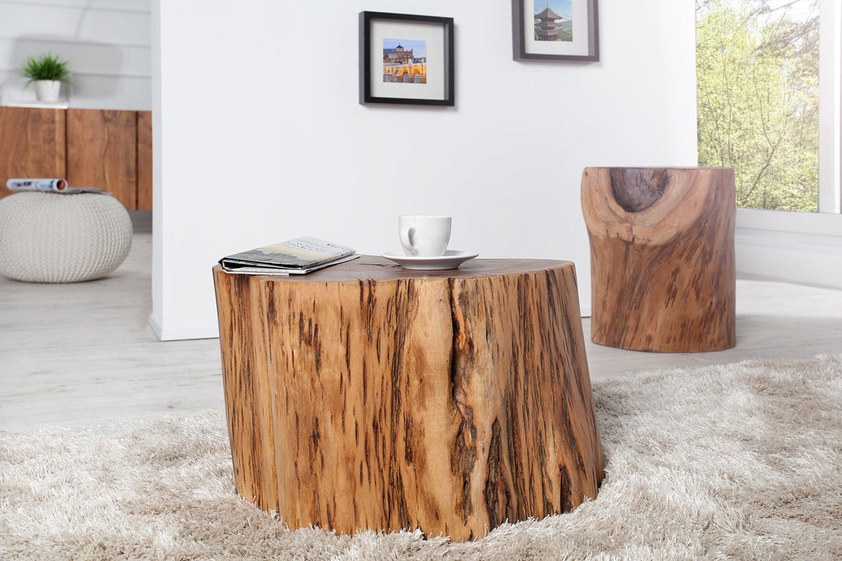Table basse en bois massif GOA 50cm tabouret en tronc d’arbre d’acacia table d’appoint fait main