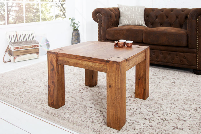 Table basse en bois massif MAKASSAR 60cm marron finition pierre Sheesham grain unique
