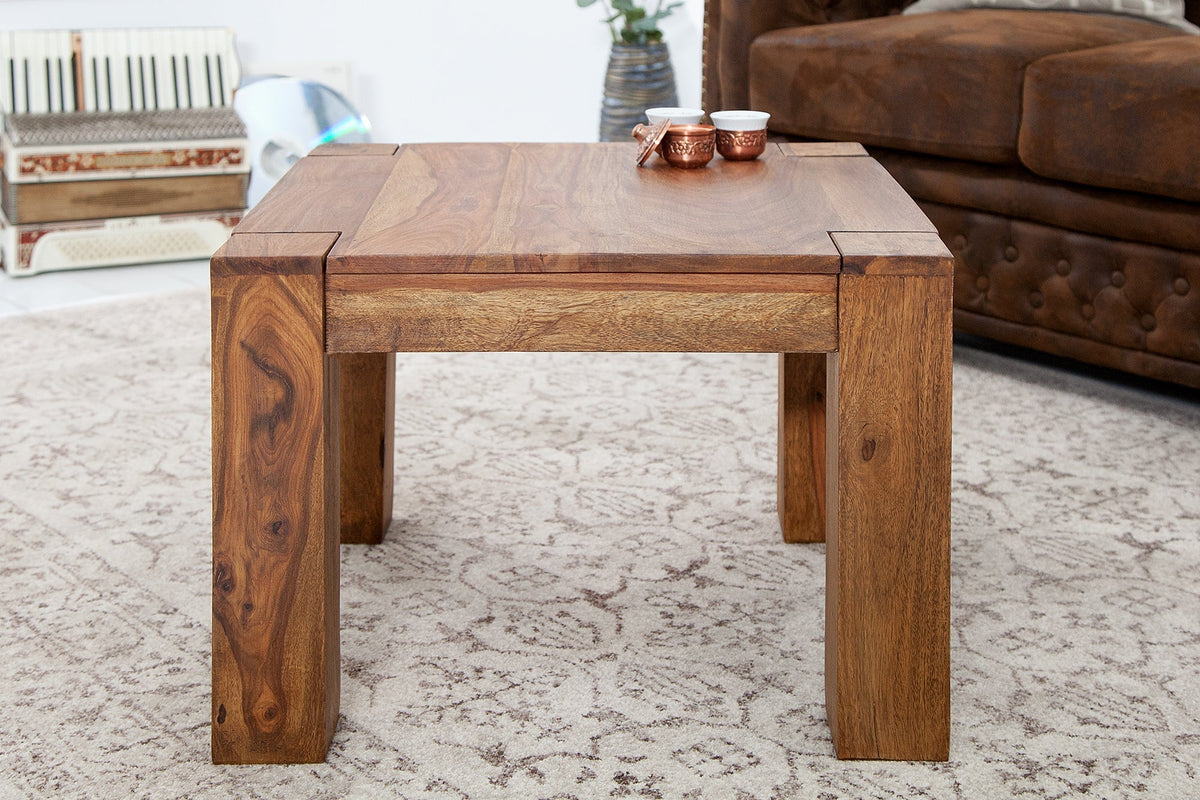 Table basse en bois massif MAKASSAR 60cm marron finition pierre Sheesham grain unique