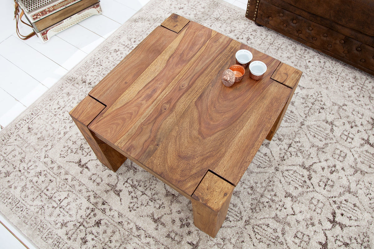 Table basse en bois massif MAKASSAR 60cm marron finition pierre Sheesham grain unique