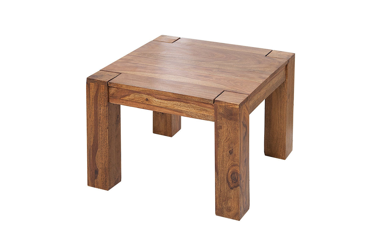 Table basse en bois massif MAKASSAR 60cm marron Sheesham finition pierre grain unique
