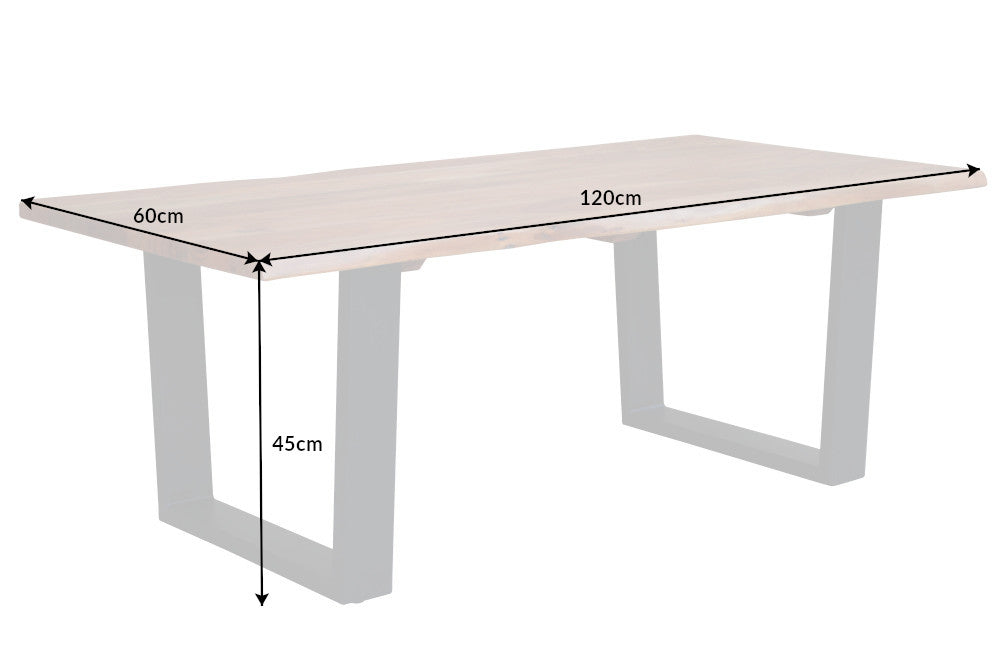 MAMMUT mesa de centro de madera maciza 120 cm acacia natural negro estructura en V tapa 2,5 cm