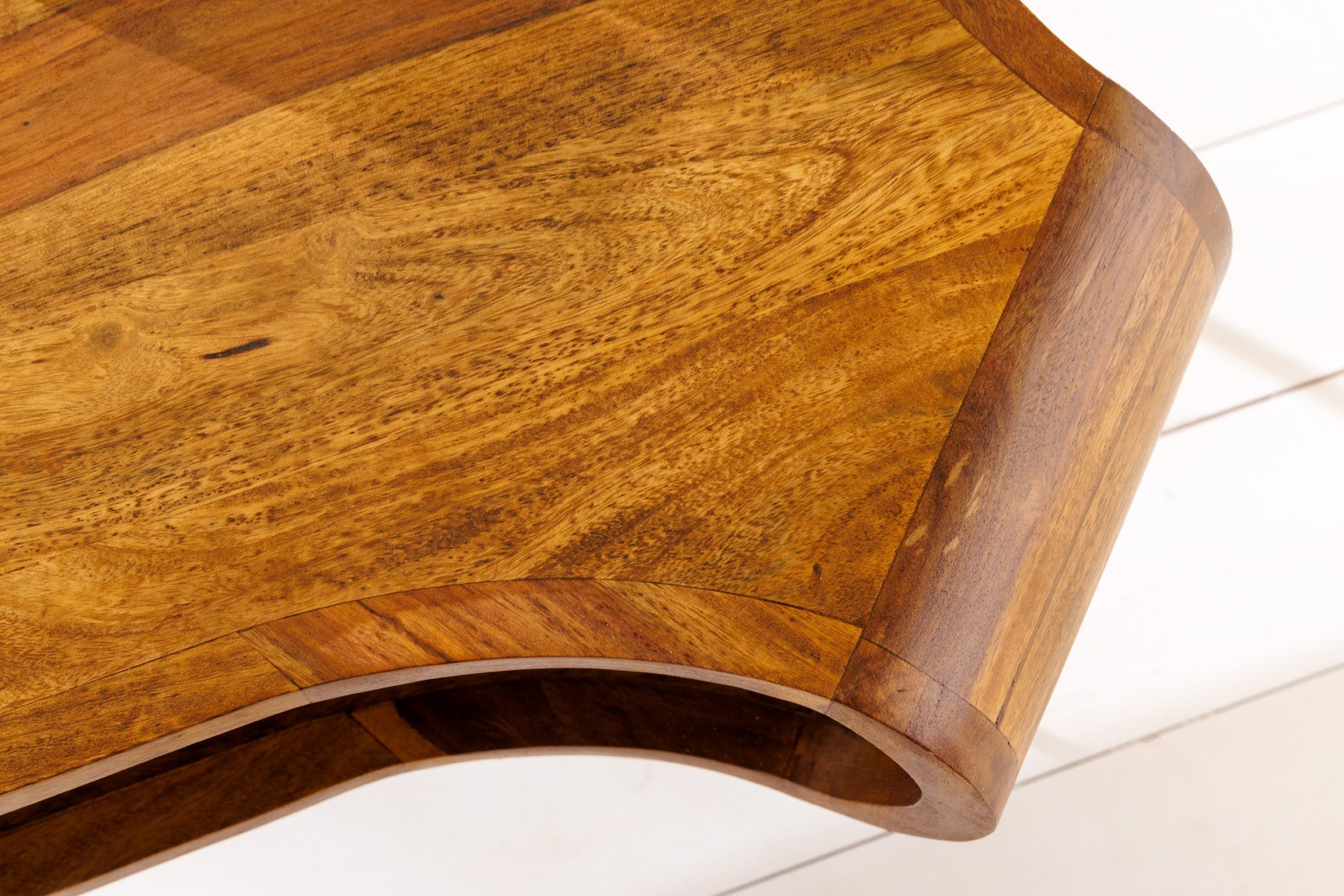 ORGANIC LIVING Mesa de centro de madera maciza de 100 cm con acabado de piedra Sheesham marrón y patas de pasador