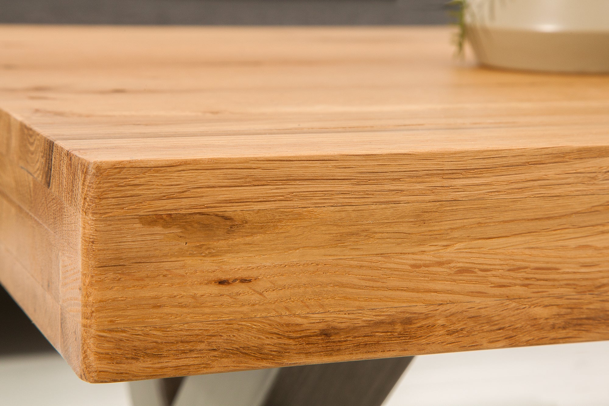 THOR 110cm mesa de centro de madera maciza roble silvestre aceitado antracita metal X-marco Diseño industrial