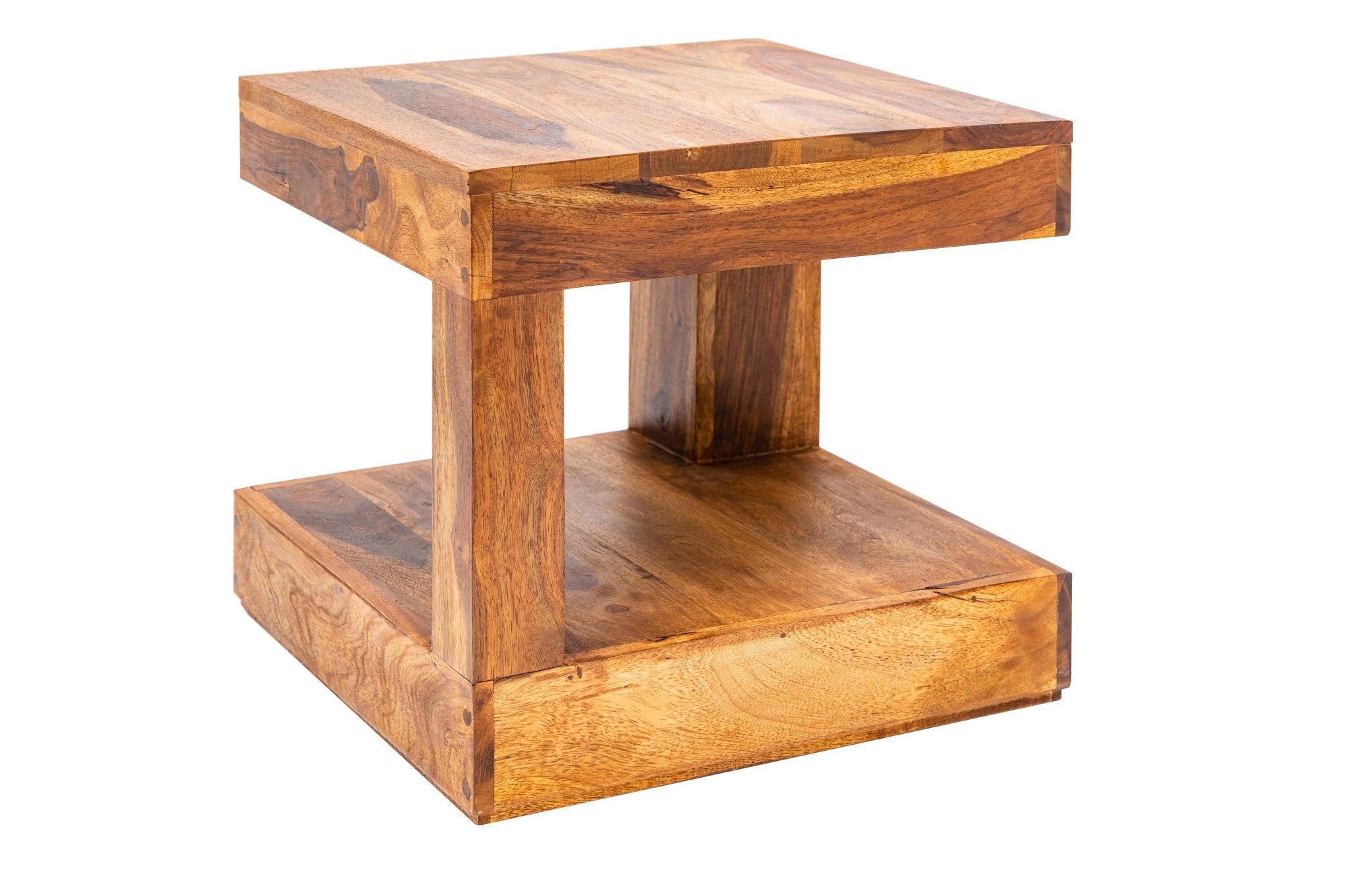 Mesa de centro de madera preciosa maciza GIANT de 45 cm con acabado de piedra Sheesham marrón y estante