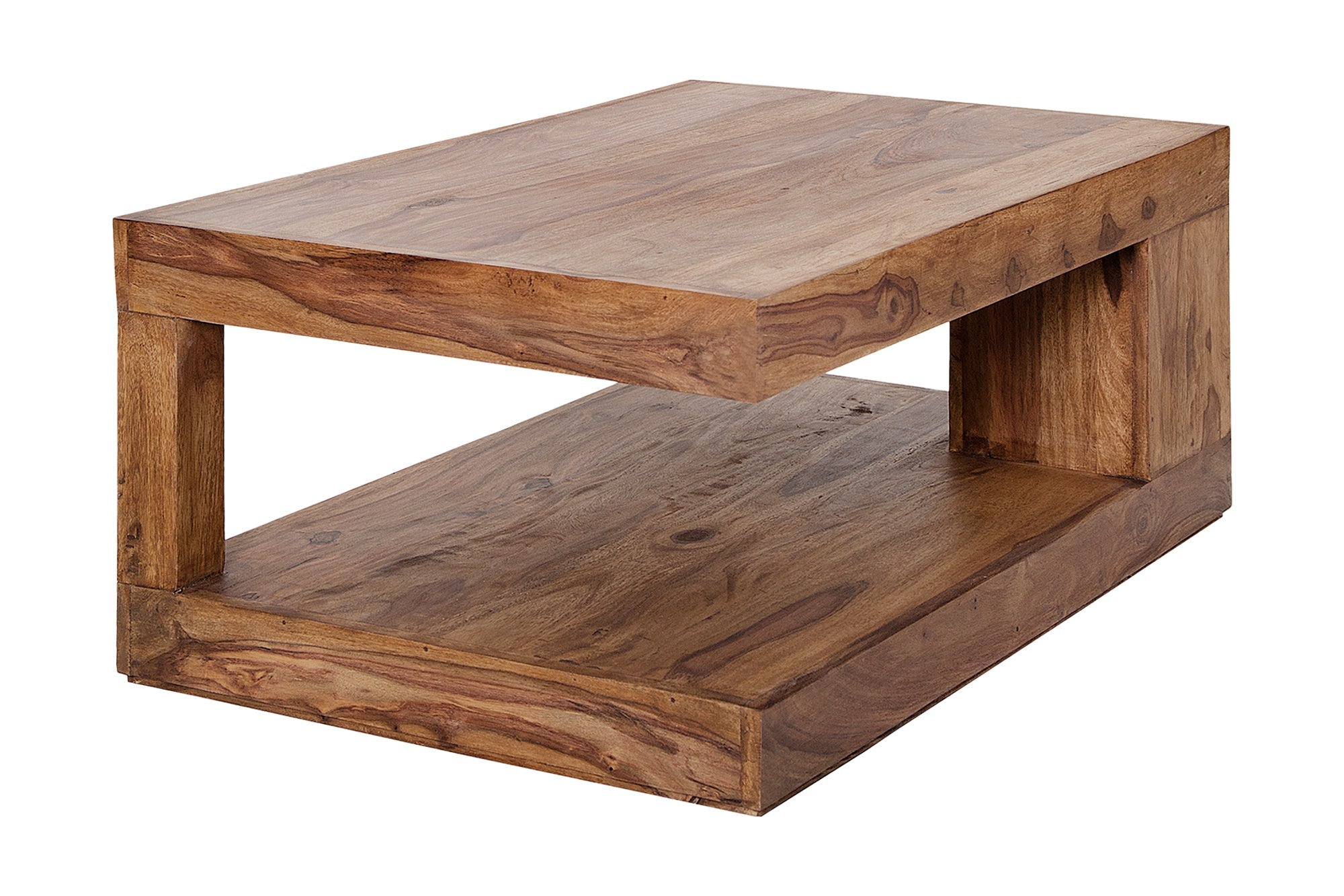 Table basse en bois précieux massif GIANT L 90cm finition pierre de Sheesham marron avec étagère