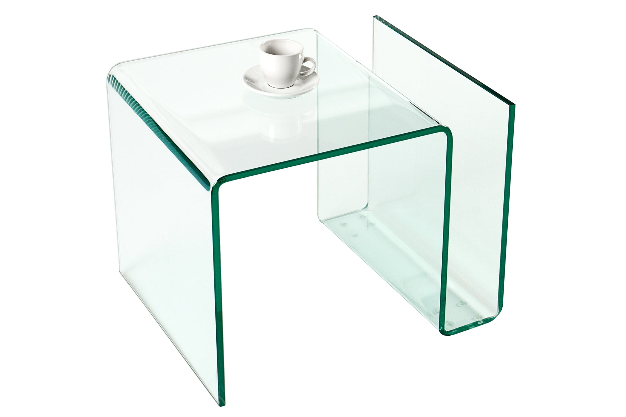 Extravagante mesa de centro de cristal FANTOME de 50 cm con revistero transparente