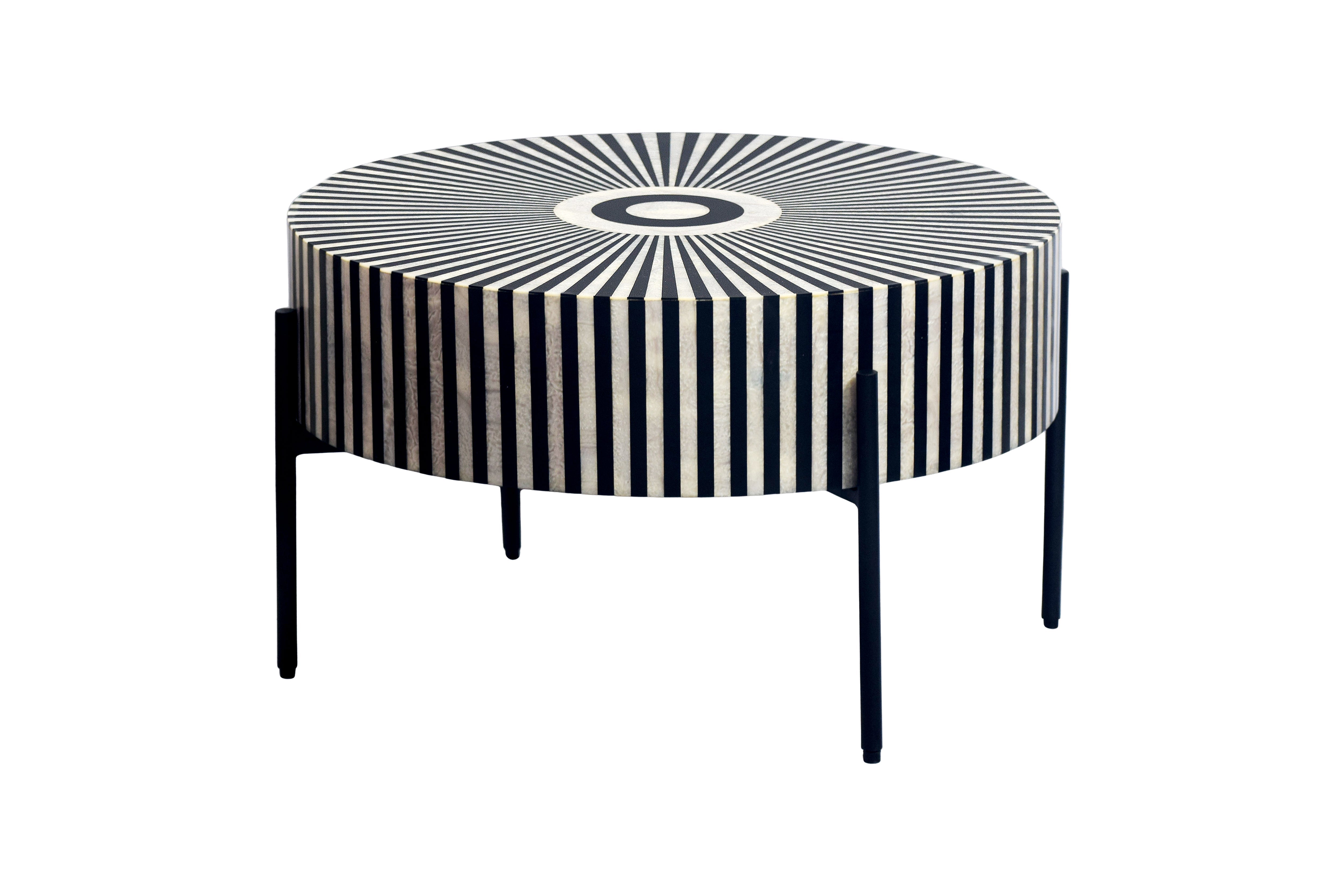 Table basse incrustation d’os HARMONY NATURE 65cm noir blanc intarsia artisanat