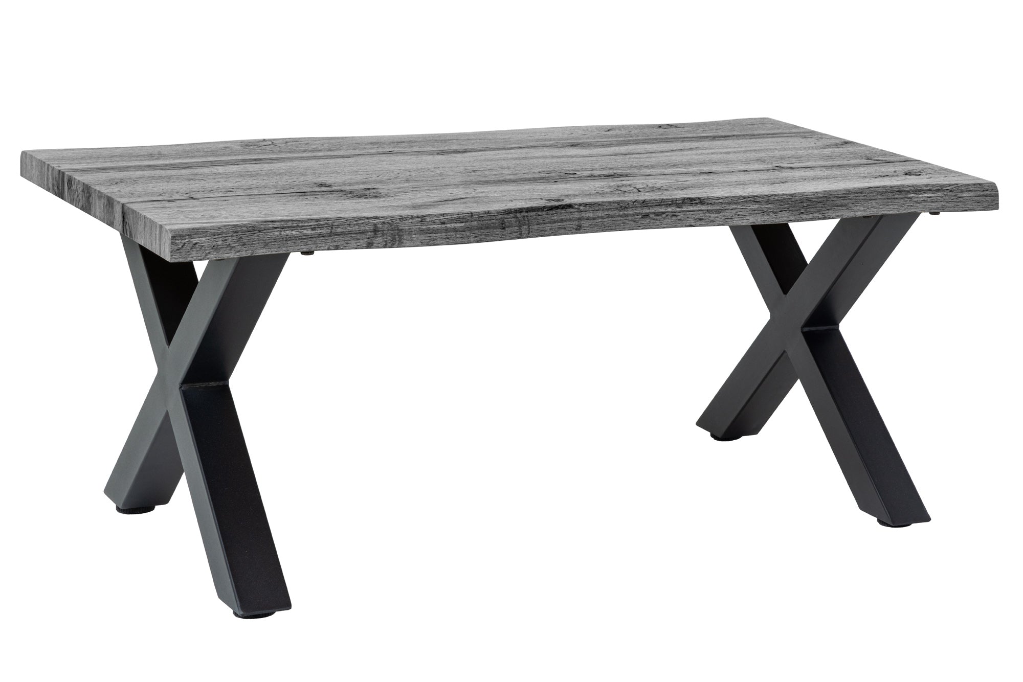 Table basse INDUSTRIAL WILD 90 cm gris chêne sauvage design noir métal bord brut