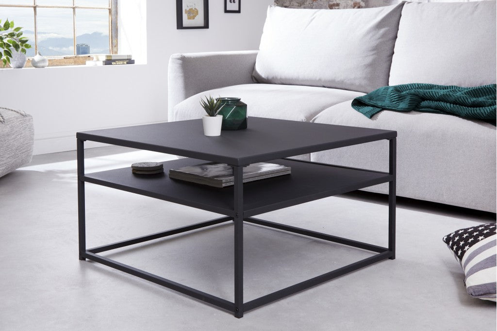 Table basse industrielle DURA STEEL 70cm noir avec étagère