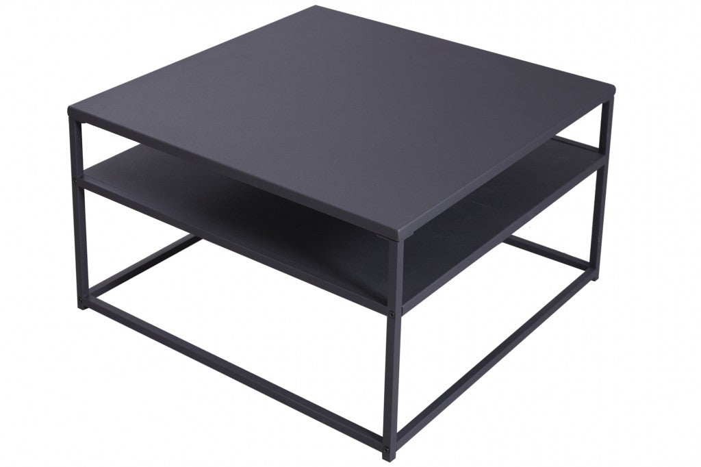 Table basse industrielle DURA STEEL 70cm noir avec étagère