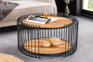 Table basse industrielle TRUE ELEMENTS 70cm en bois massif d'acacia naturel