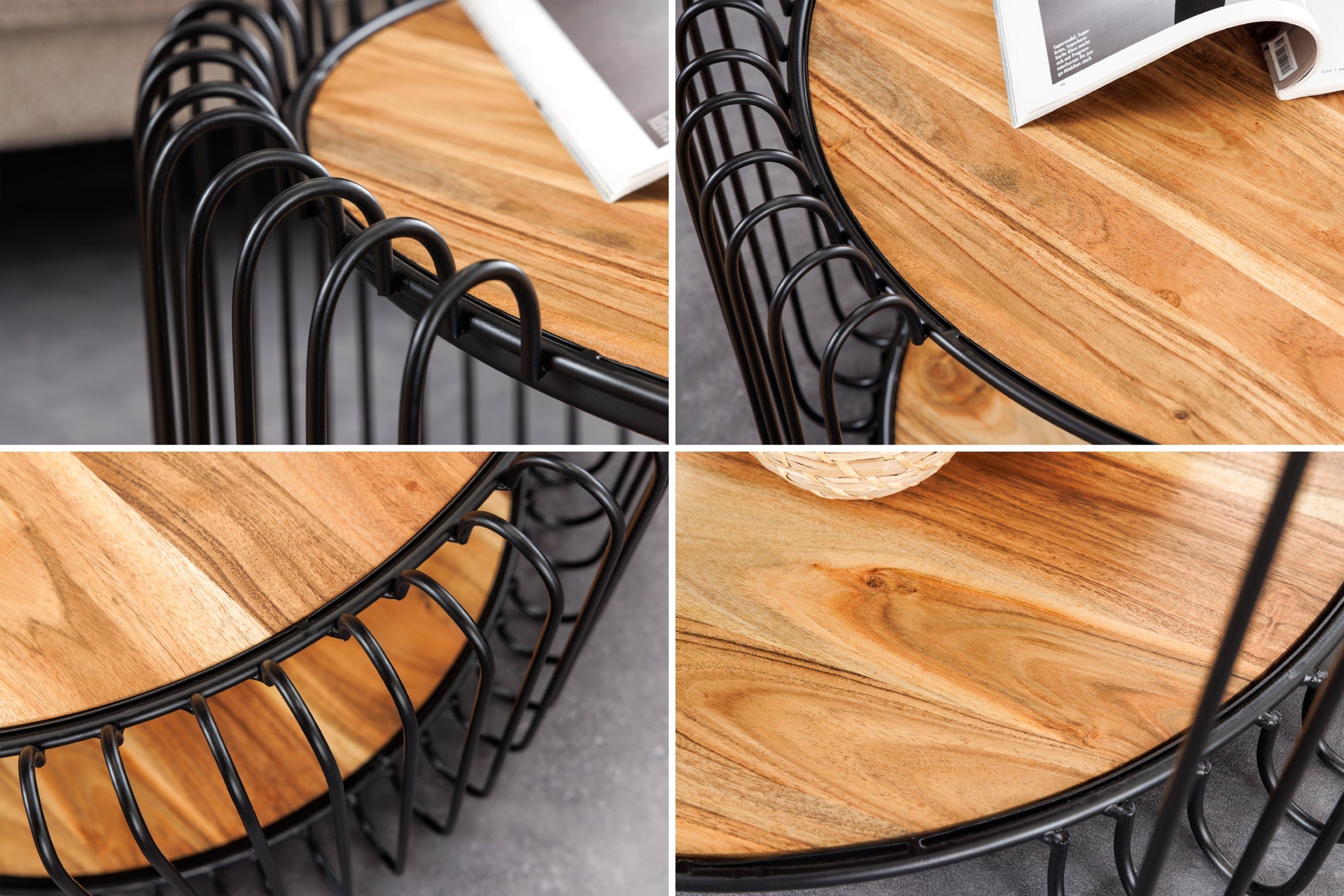 TRUE ELEMENTS mesa de centro industrial 70cm en madera maciza de acacia natural