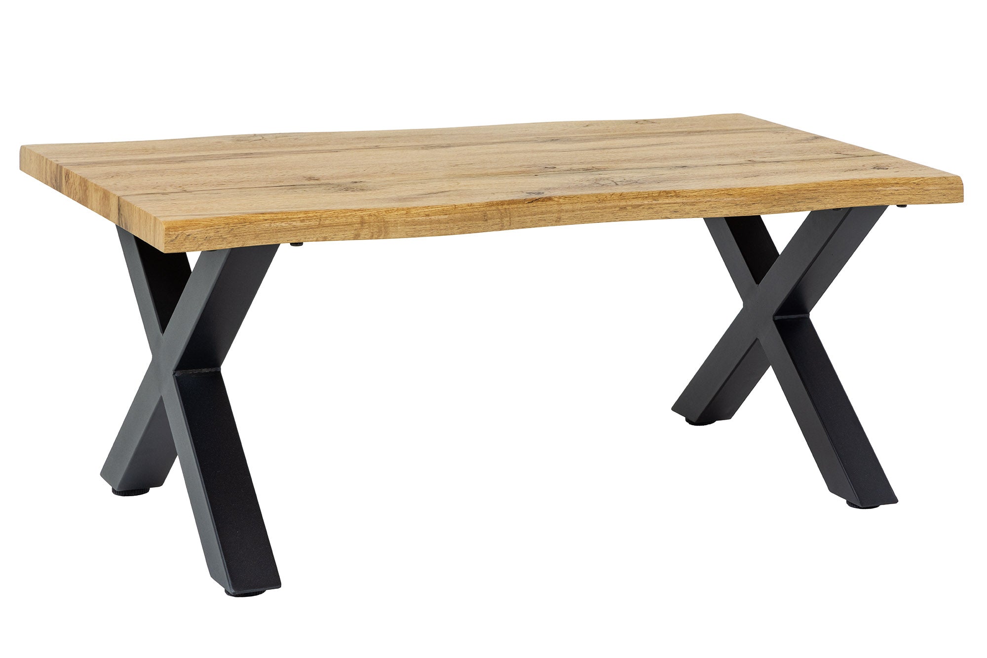 WILD 90cm mesa de centro industrial en roble marrón salvaje con borde de árbol de metal negro