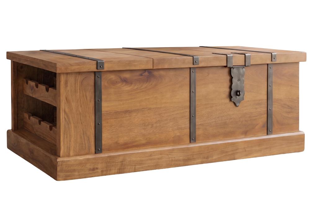 Table basse massive BODEGA 100cm finition miel marron manguier maison bar coffre rangement