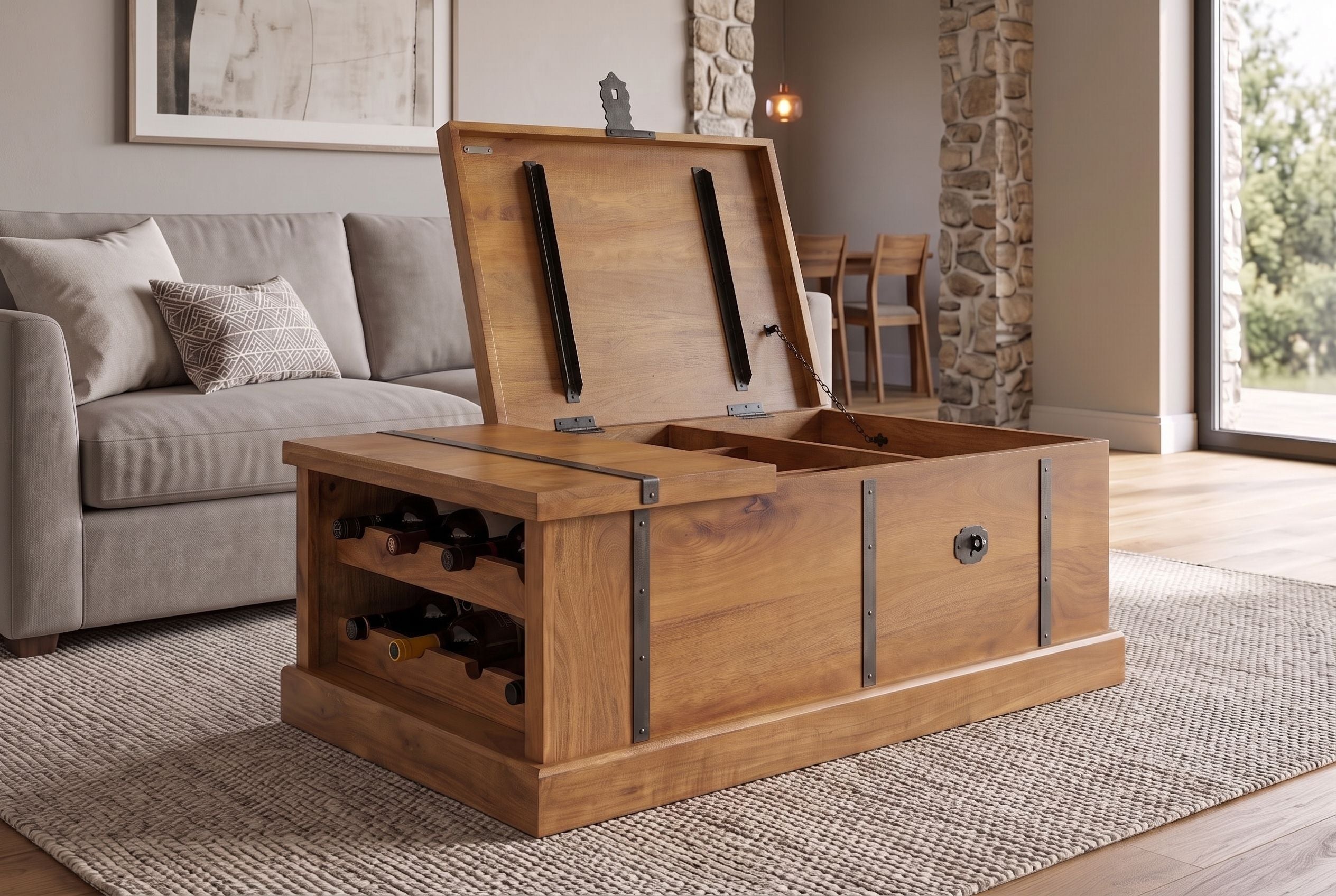 Table basse massive BODEGA 100cm finition miel marron manguier maison bar coffre rangement