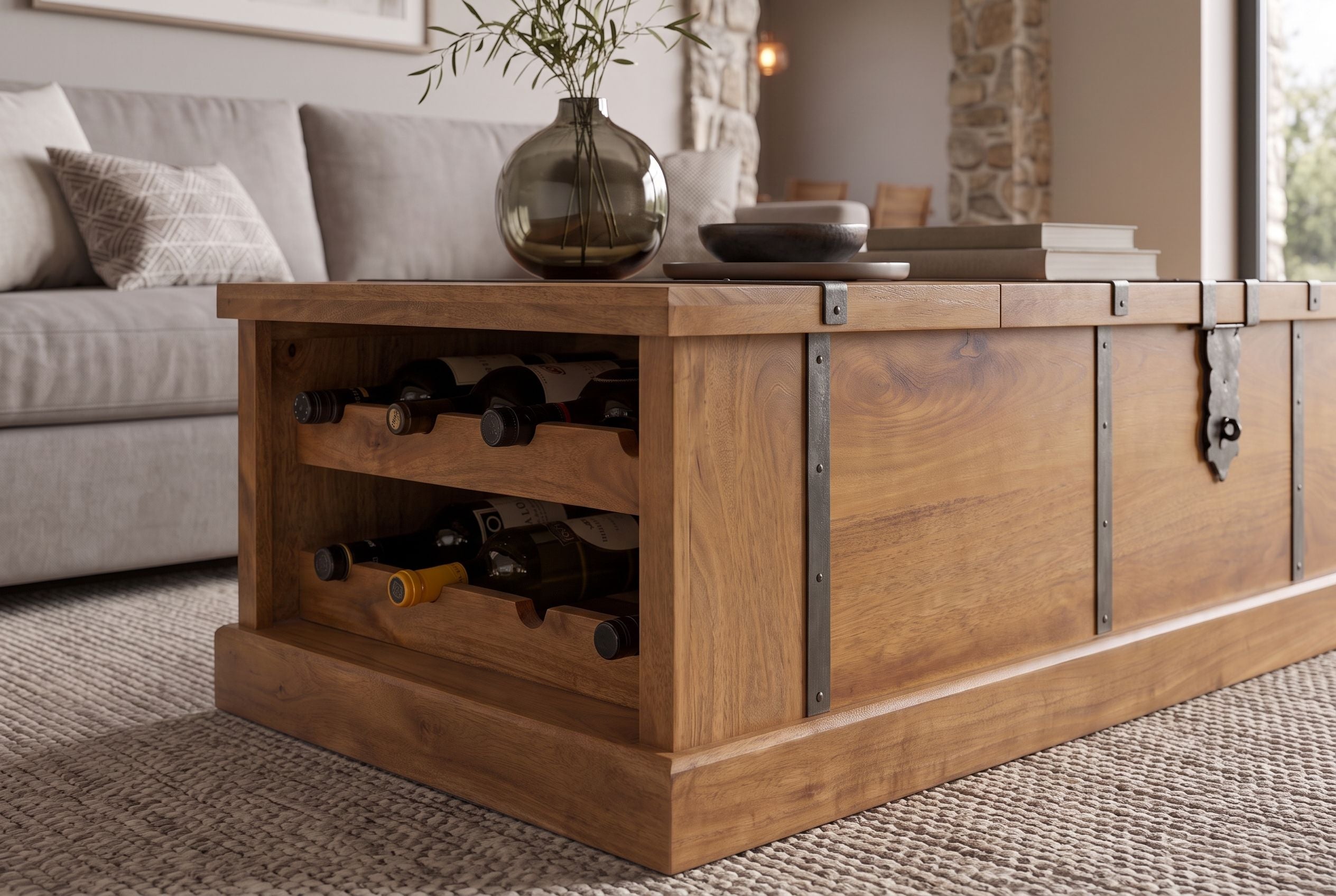 Table basse massive BODEGA 100cm finition miel marron manguier maison bar coffre rangement
