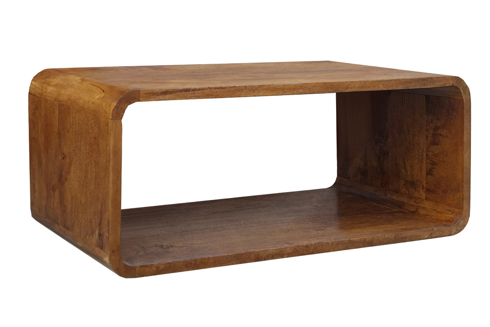 Table basse massive CUBUS 100cm marron finition miel bois de manguier fait main